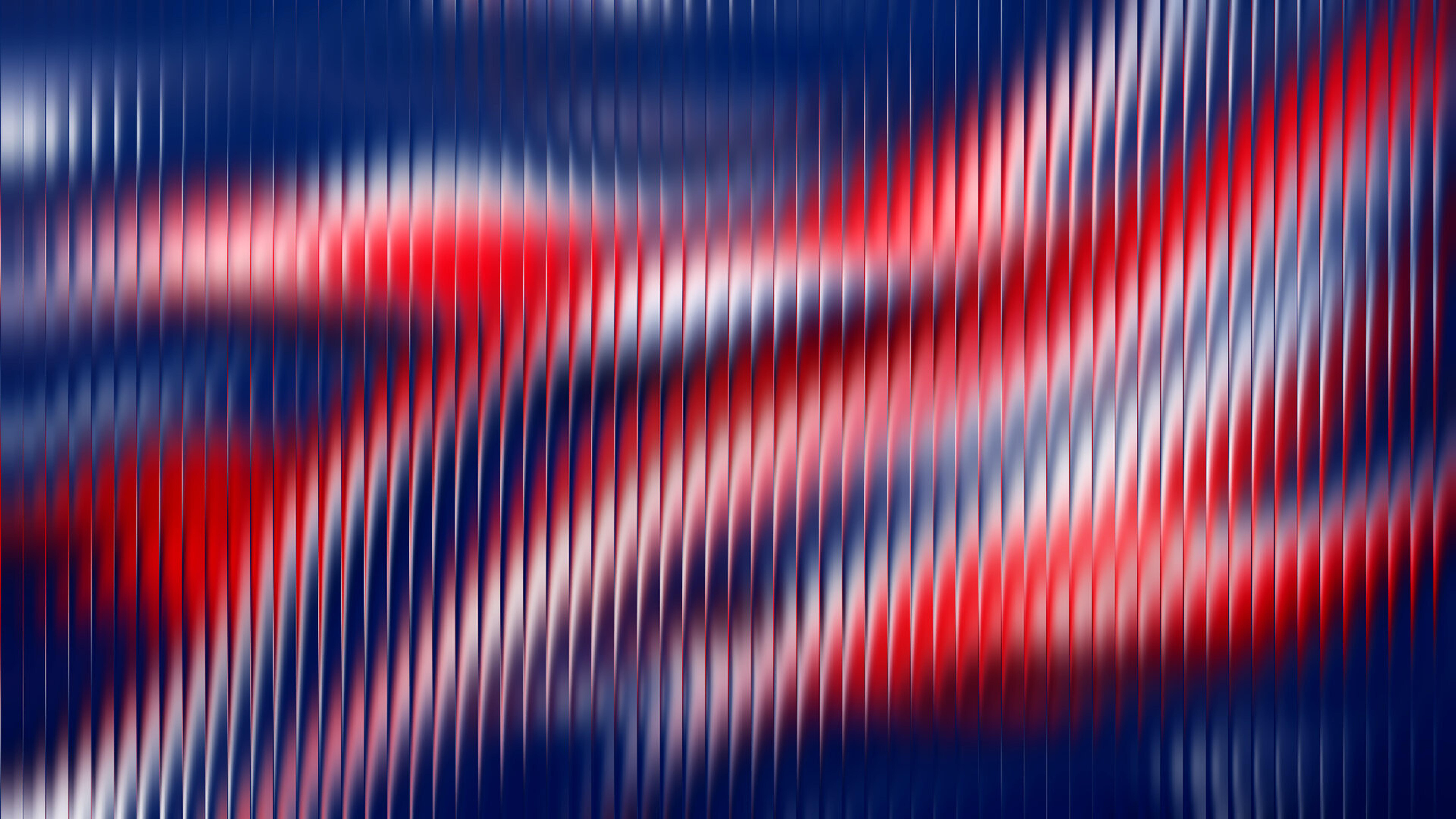 Abstract ribbed pattern in blue, red and white